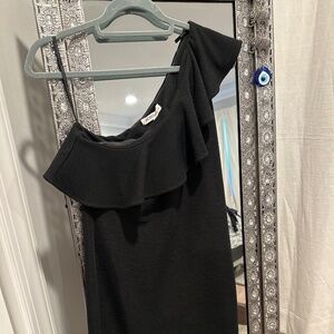 New w tags bcbg generation black one shoulder ruffle dress stretch medium